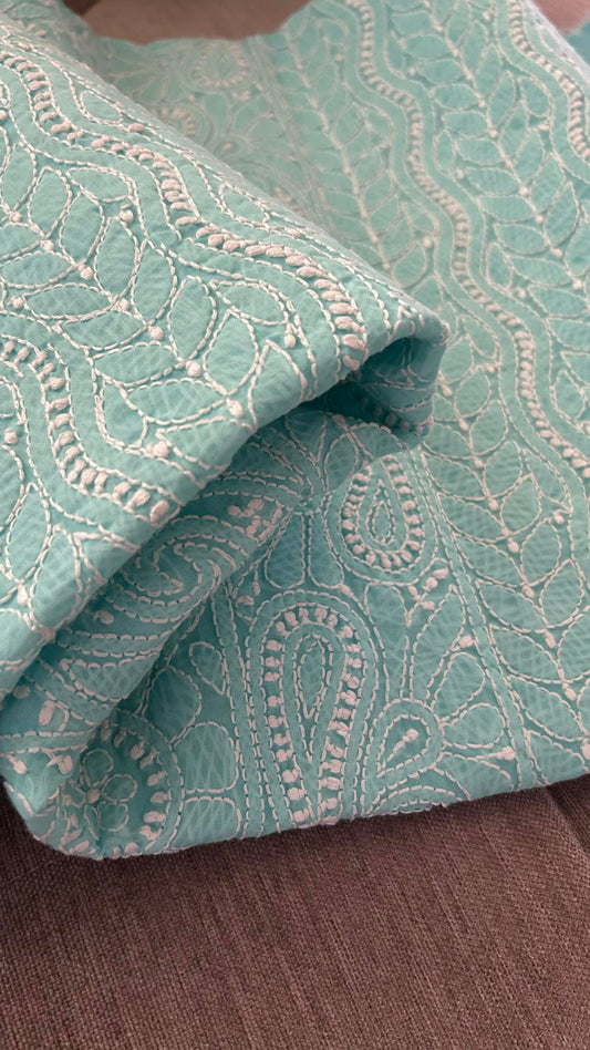 Sea Green Cotton Chikankari Kurti Fabric (Kurti Fabric)