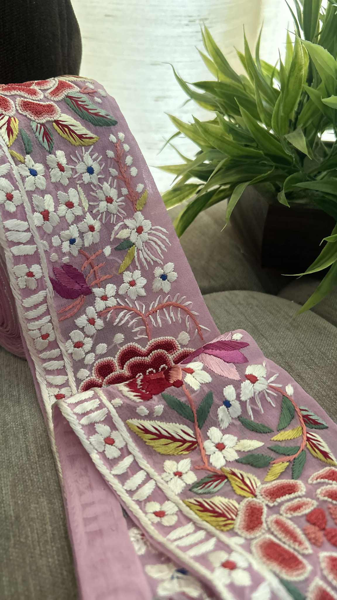 Exclusive Parsi Gara Hand Embroidered Border (Purple)