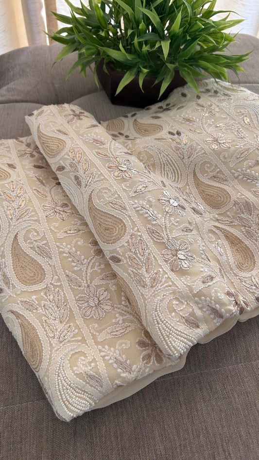 Beige Gota Patti & Pearl Chikankari Suit