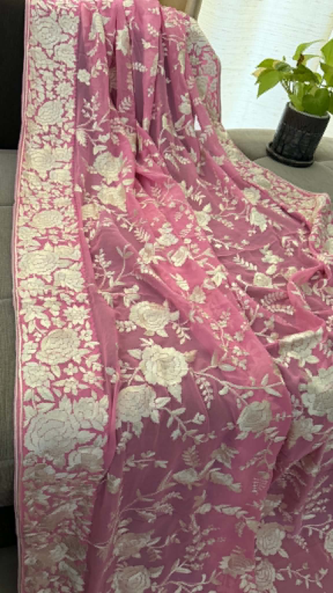Elegant Pink & Ivory Parsi Gara Dupatta