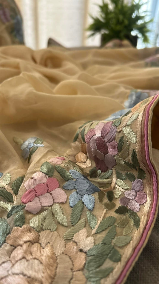 Designer Beige Parsi Gara Dupatta