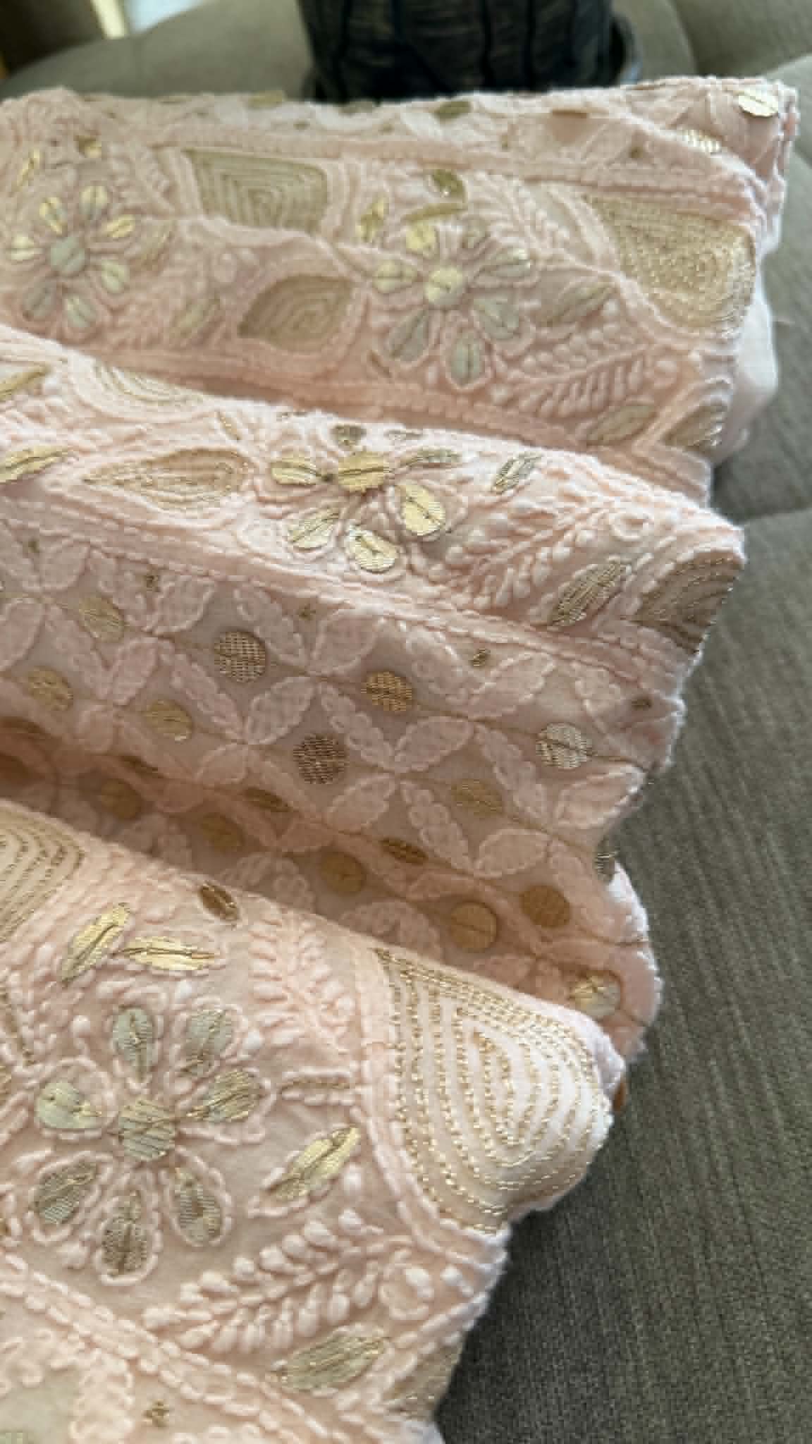 Pastel Pink Gota Patti Unstitched Chikankari Suit (Kurta & Dupatta)