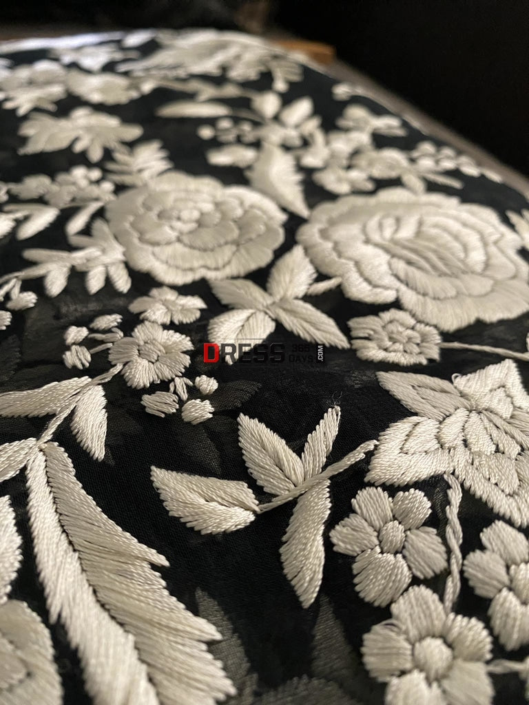 Designer Black Ivory Parsi Gara Dupatta