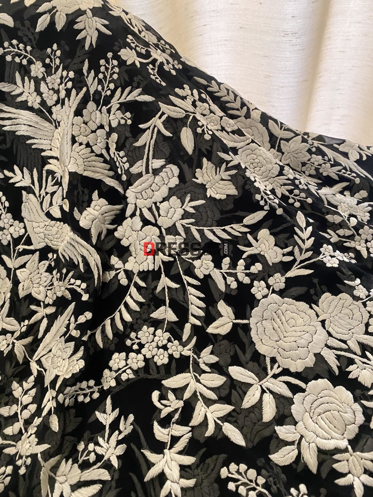 Designer Black Ivory Parsi Gara Dupatta