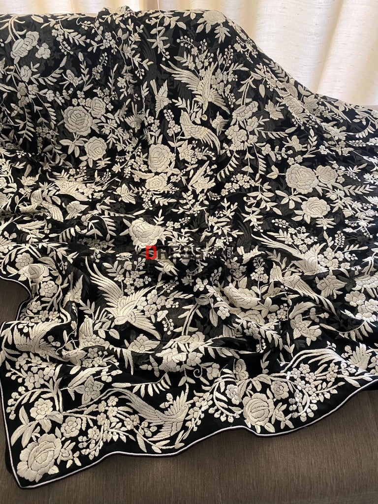 Designer Black Ivory Parsi Gara Dupatta