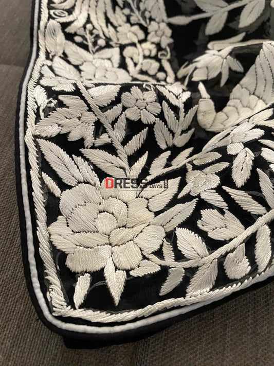Designer Black Ivory Parsi Gara Dupatta