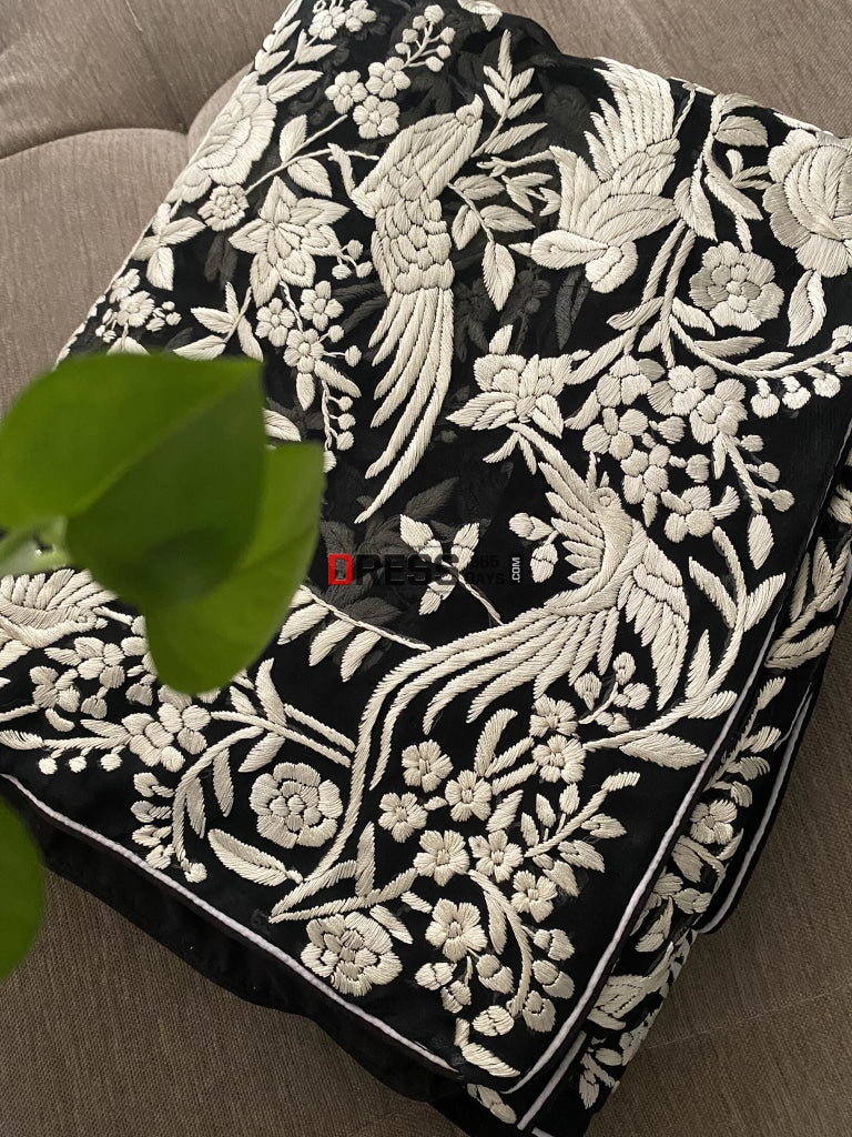 Designer Black Ivory Parsi Gara Dupatta