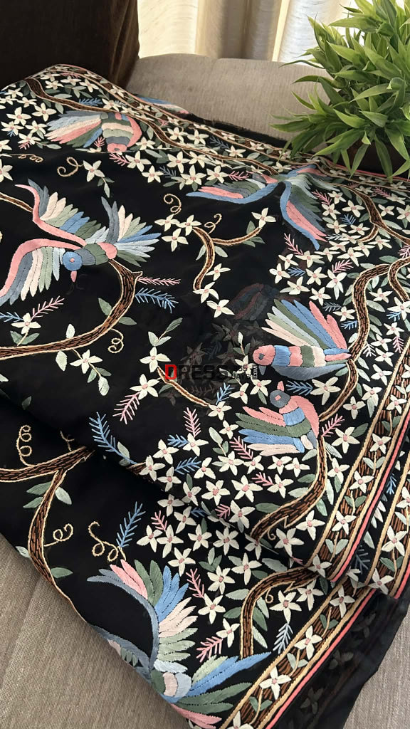 Designer Black Multicolour Parsi Gara Saree Parsi Gara Saree