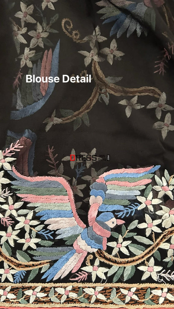Designer Black Multicolour Parsi Gara Saree Parsi Gara Saree