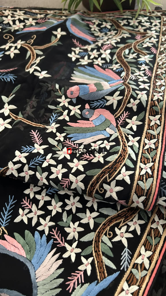 Designer Black Multicolour Parsi Gara Saree Parsi Gara Saree