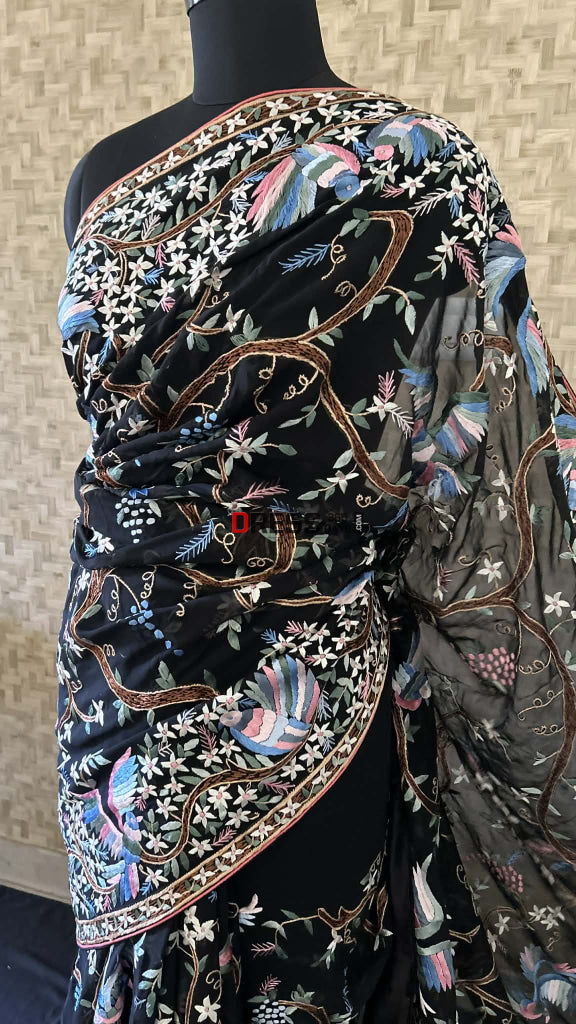 Designer Black Multicolour Parsi Gara Saree Parsi Gara Saree