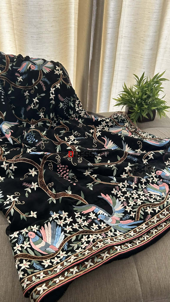 Designer Black Multicolour Parsi Gara Saree Parsi Gara Saree