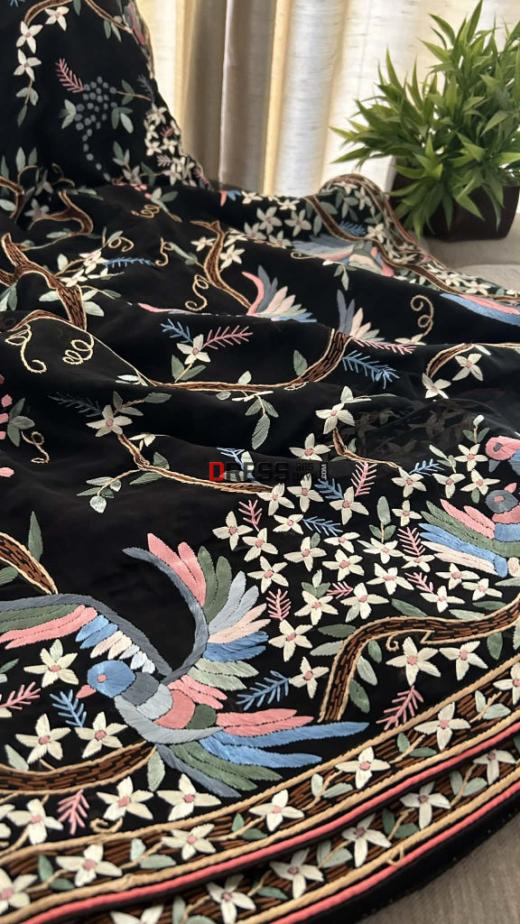 Designer Black Multicolour Parsi Gara Saree Parsi Gara Saree