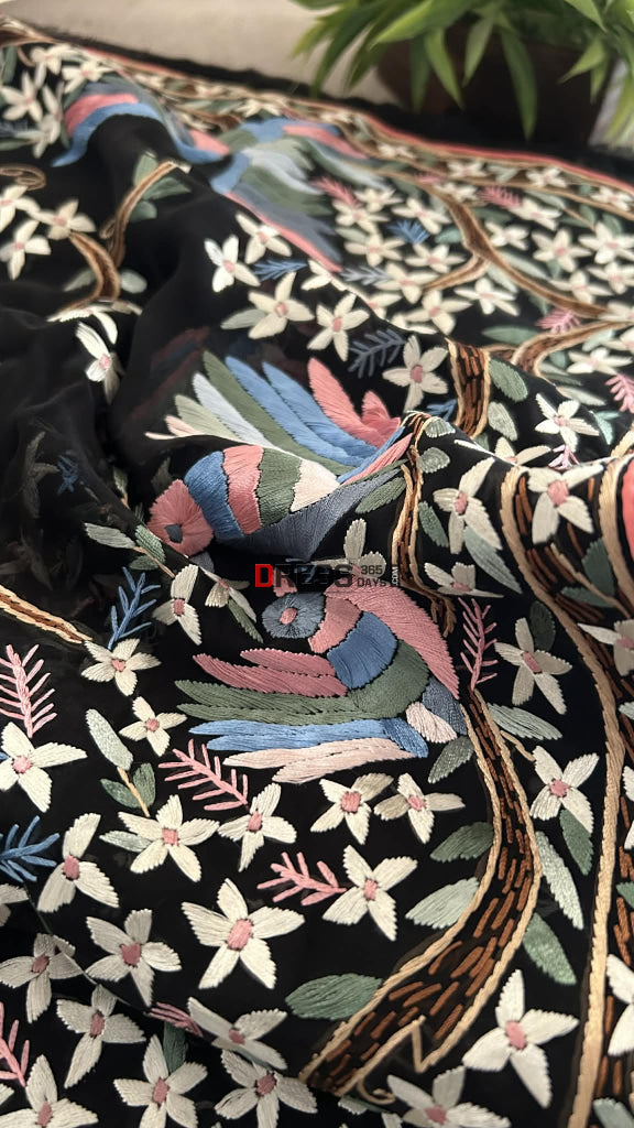 Designer Black Multicolour Parsi Gara Saree Parsi Gara Saree