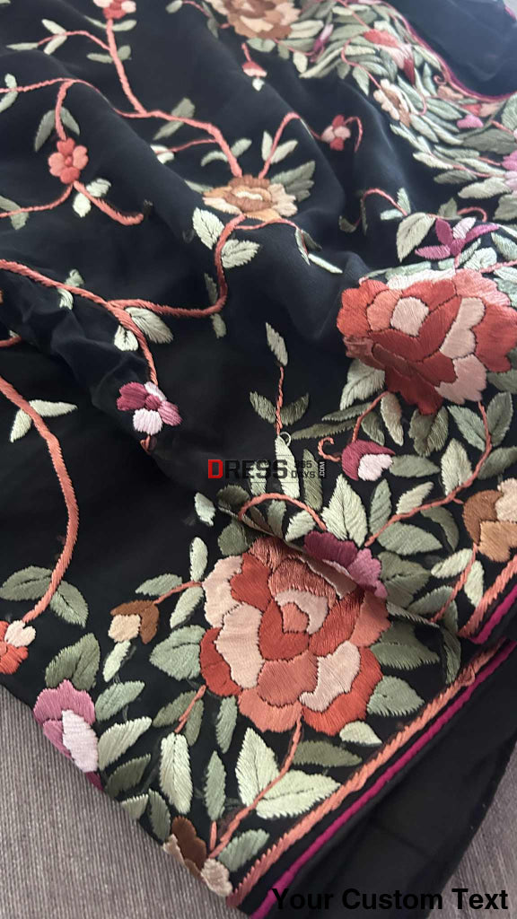 Designer Black Parsi Gara Pure Georgette Saree Parsi Gara Saree