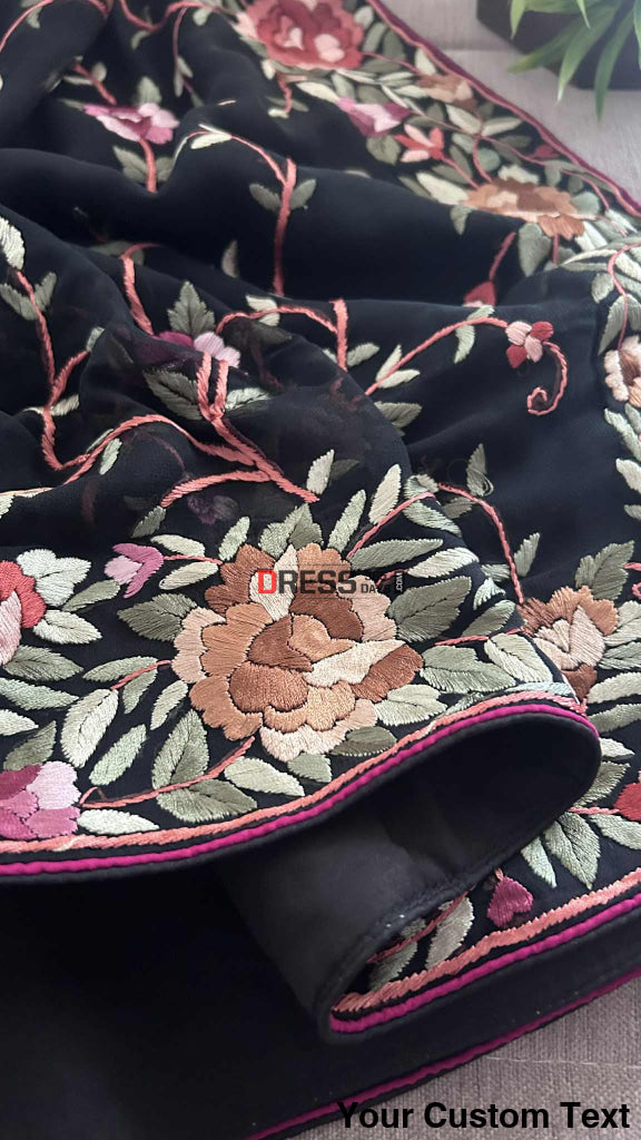 Designer Black Parsi Gara Pure Georgette Saree Parsi Gara Saree