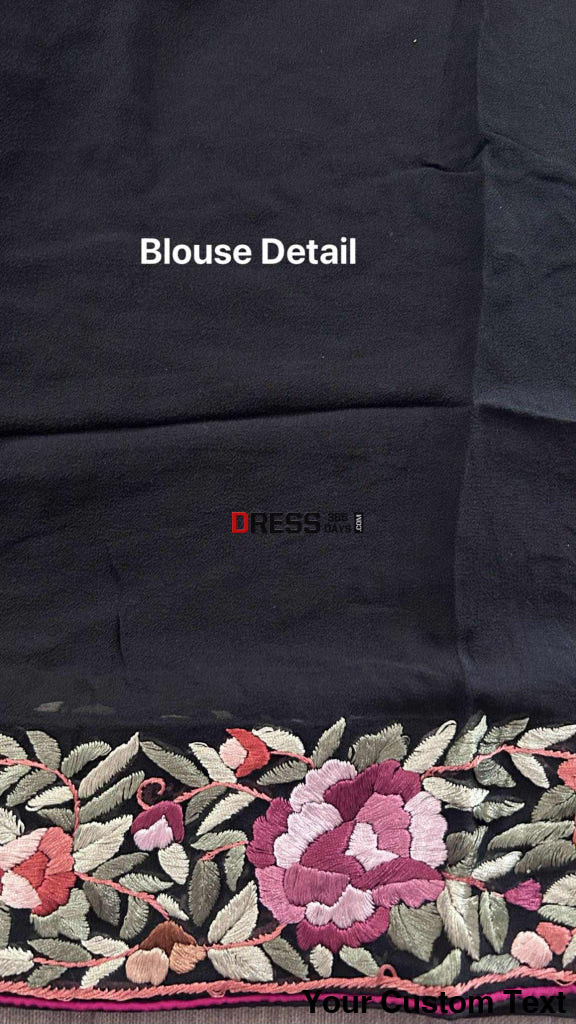 Designer Black Parsi Gara Pure Georgette Saree Parsi Gara Saree