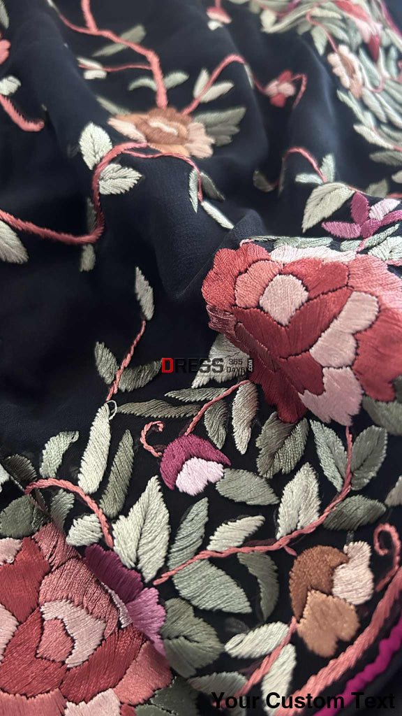 Designer Black Parsi Gara Pure Georgette Saree Parsi Gara Saree