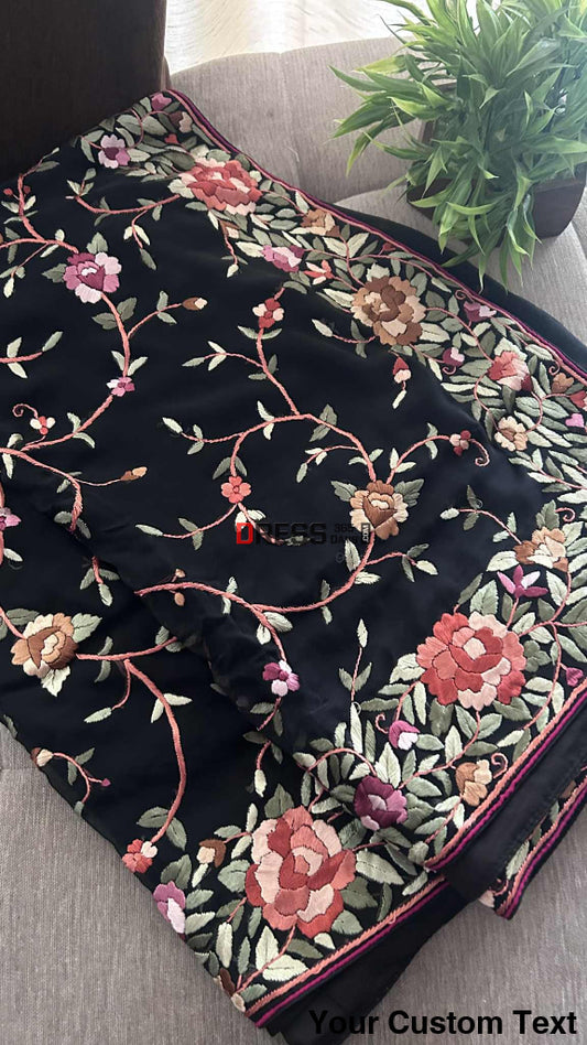 Designer Black Parsi Gara Pure Georgette Saree Parsi Gara Saree