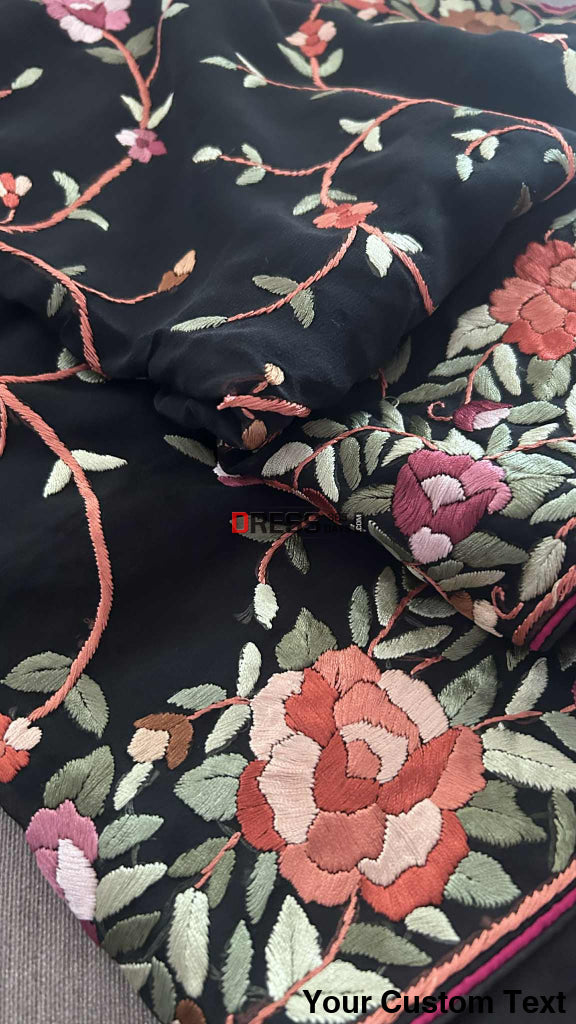 Designer Black Parsi Gara Pure Georgette Saree Parsi Gara Saree