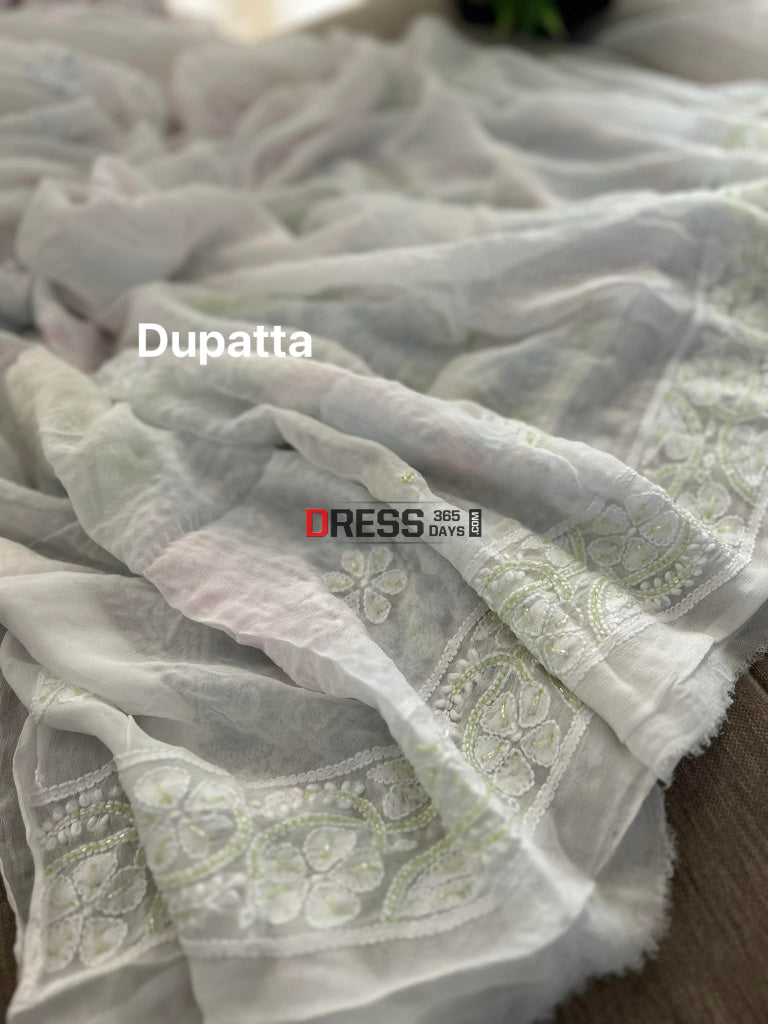 Designer Cut Dana Chikankari Kurta Dupatta Set Suits