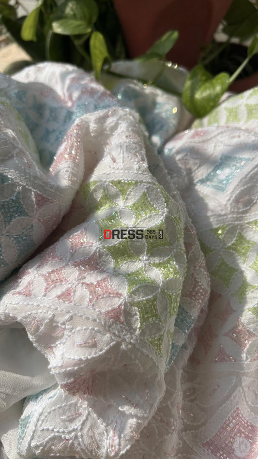 Designer Cut Dana Chikankari Kurta Dupatta Set Suits