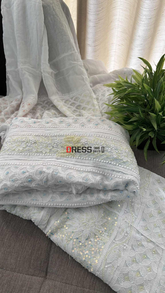 Designer Cut Dana Work Chikankari Anarkali Suit Chikankari Anarkali