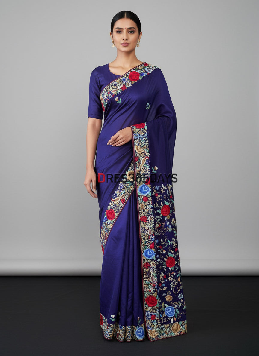 Pre Order Designer Fine Parsi Gara Crepe Silk Saree