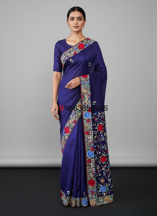 Pre Order Designer Fine Parsi Gara Crepe Silk Saree