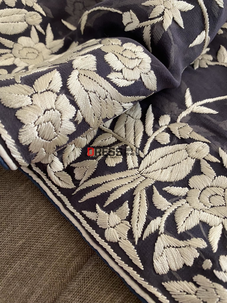 Designer Grey & Ivory Parsi Gara Dupatta