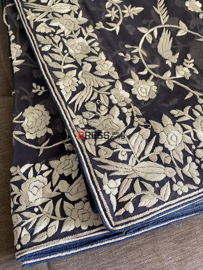 Designer Grey & Ivory Parsi Gara Dupatta