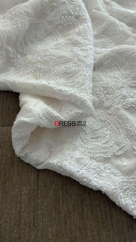 Designer Ivory Pearl Cut Dana Lucknowi Chikankari Work Suit (Kurta & Dupatta) Chikankari Suits