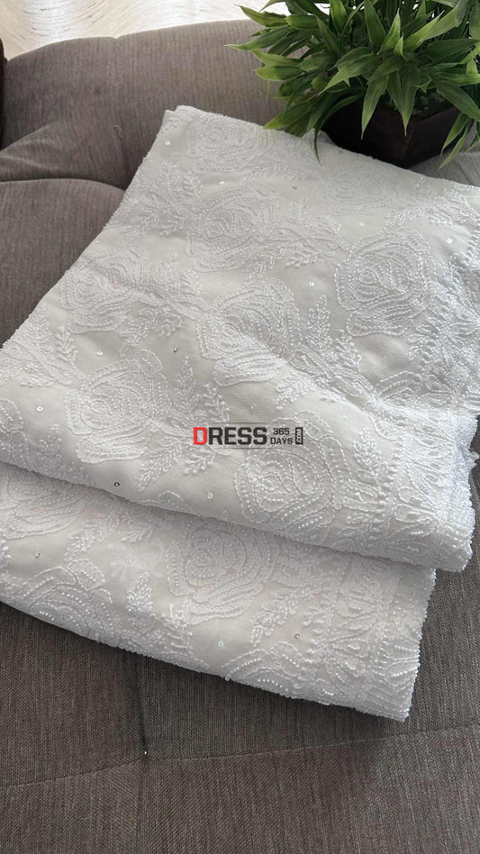 Designer Ivory Pearl Cut Dana Lucknowi Chikankari Work Suit (Kurta & Dupatta) Chikankari Suits