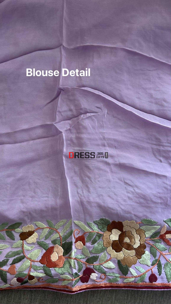 Designer Lavender Crepe Silk Parsi Gara Saree Parsi Gara Saree