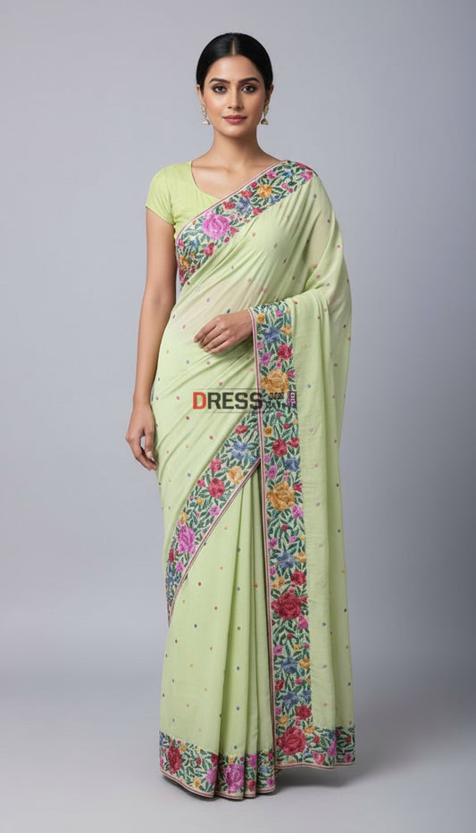 Pre Order Designer Lime Green Parsi Gara Saree