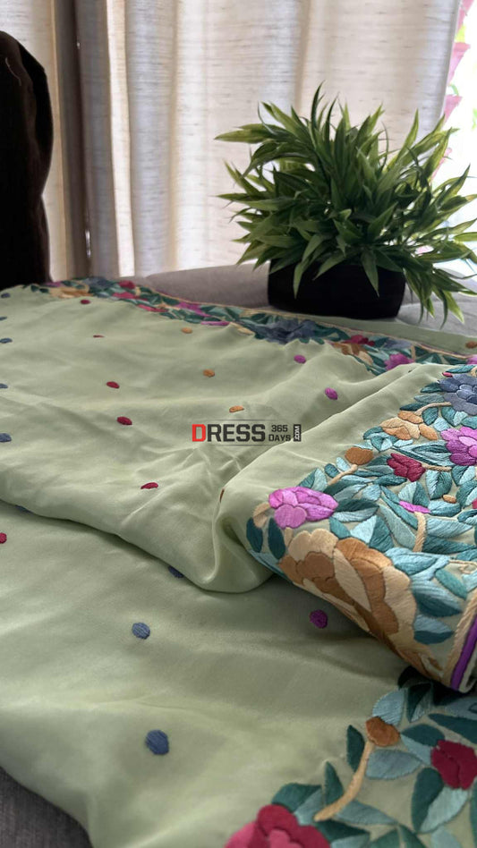 Designer Lime Green Parsi Gara Saree Parsi Gara Saree
