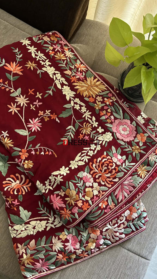 Designer Maroon Multicolor Parsi Gara Saree Parsi Gara Saree
