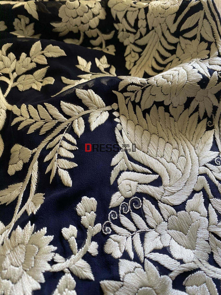 Designer Midnight Blue Parsi Gara Saree