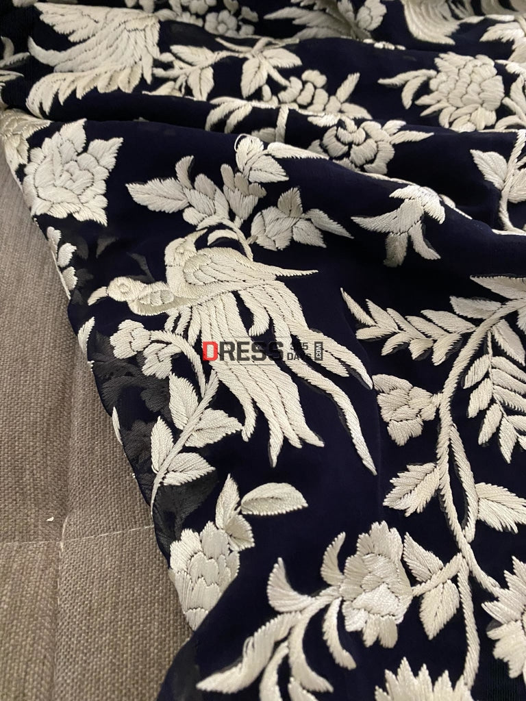 Designer Midnight Blue Parsi Gara Saree