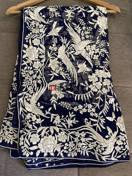 Designer Navy Ivory Parsi Gara Dupatta