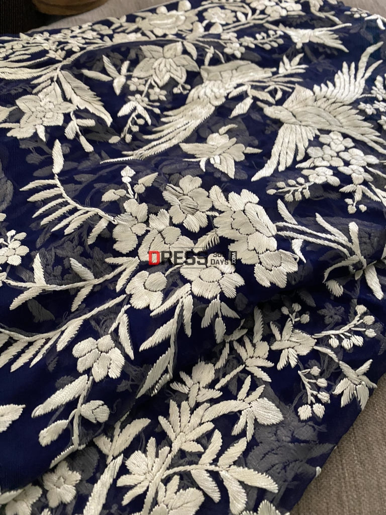 Designer Navy Ivory Parsi Gara Dupatta