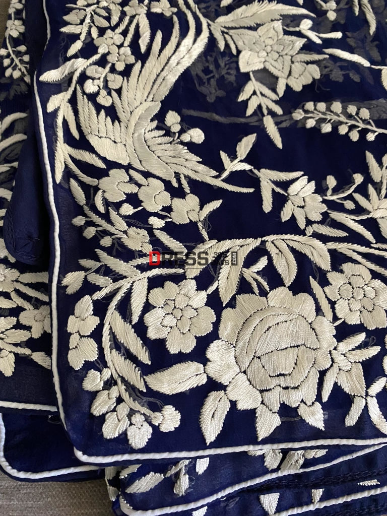 Designer Navy Ivory Parsi Gara Dupatta