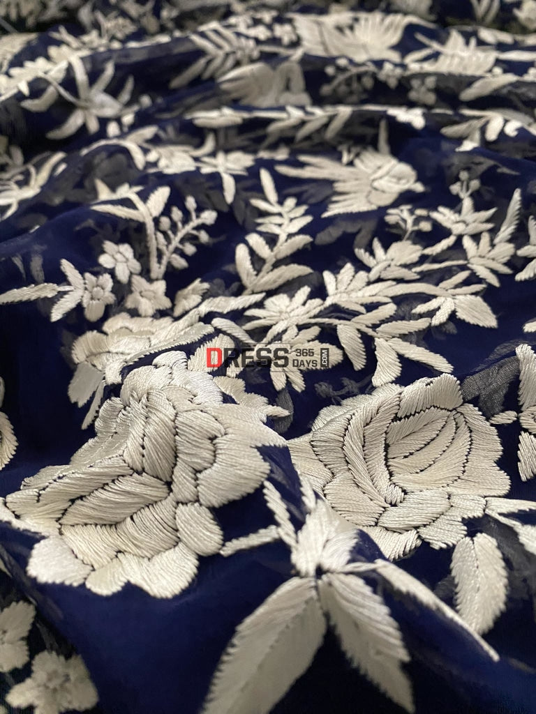 Designer Navy Ivory Parsi Gara Dupatta