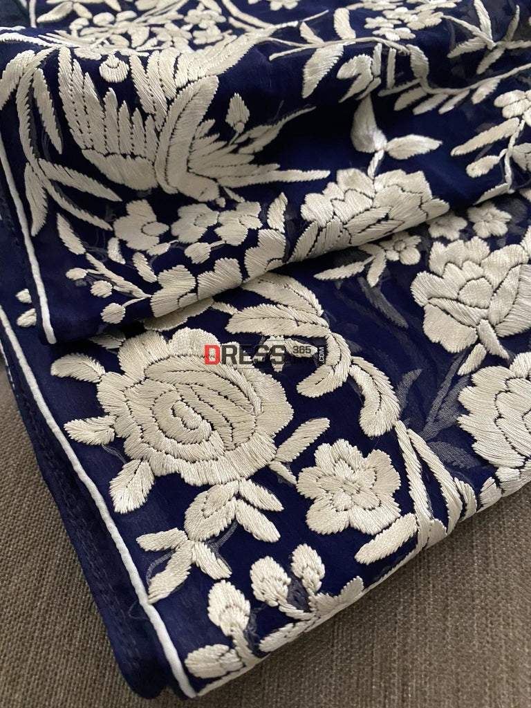 Designer Navy Ivory Parsi Gara Dupatta