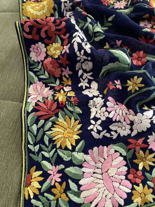 Designer Navy Multicolour Parsi Gara Dupatta