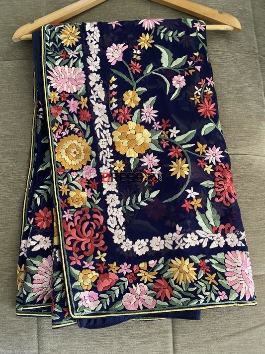 Designer Navy Multicolour Parsi Gara Dupatta