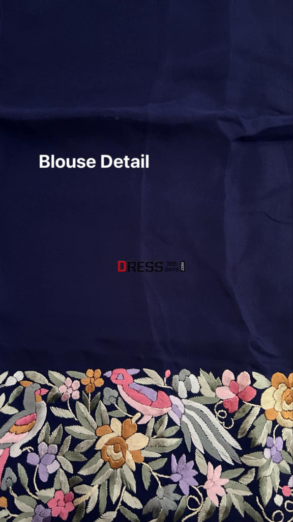 Designer Navy Parsi Gara Crepe Silk Saree Parsi Gara Saree