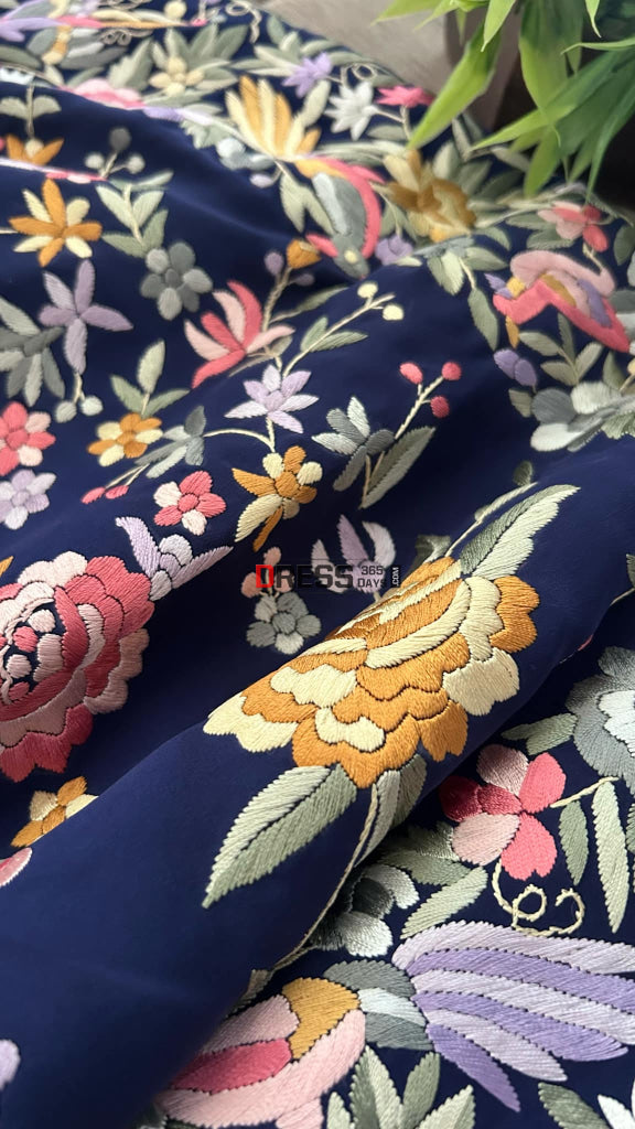 Designer Navy Parsi Gara Crepe Silk Saree Parsi Gara Saree