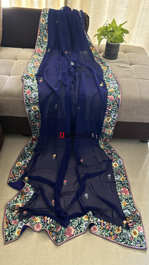Designer Navy Parsi Gara Dupatta Parsi Gara Dupatta