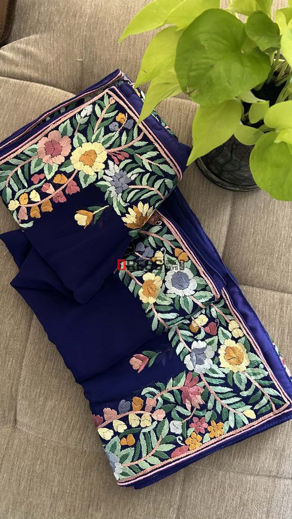 Designer Navy Parsi Gara Dupatta Parsi Gara Dupatta